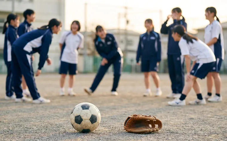 部活動の練習後の学生たち